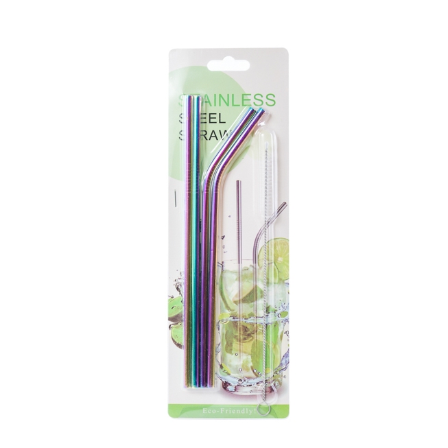 Set 4 pai colored straws, 21,5 cm, otel inoxidabil