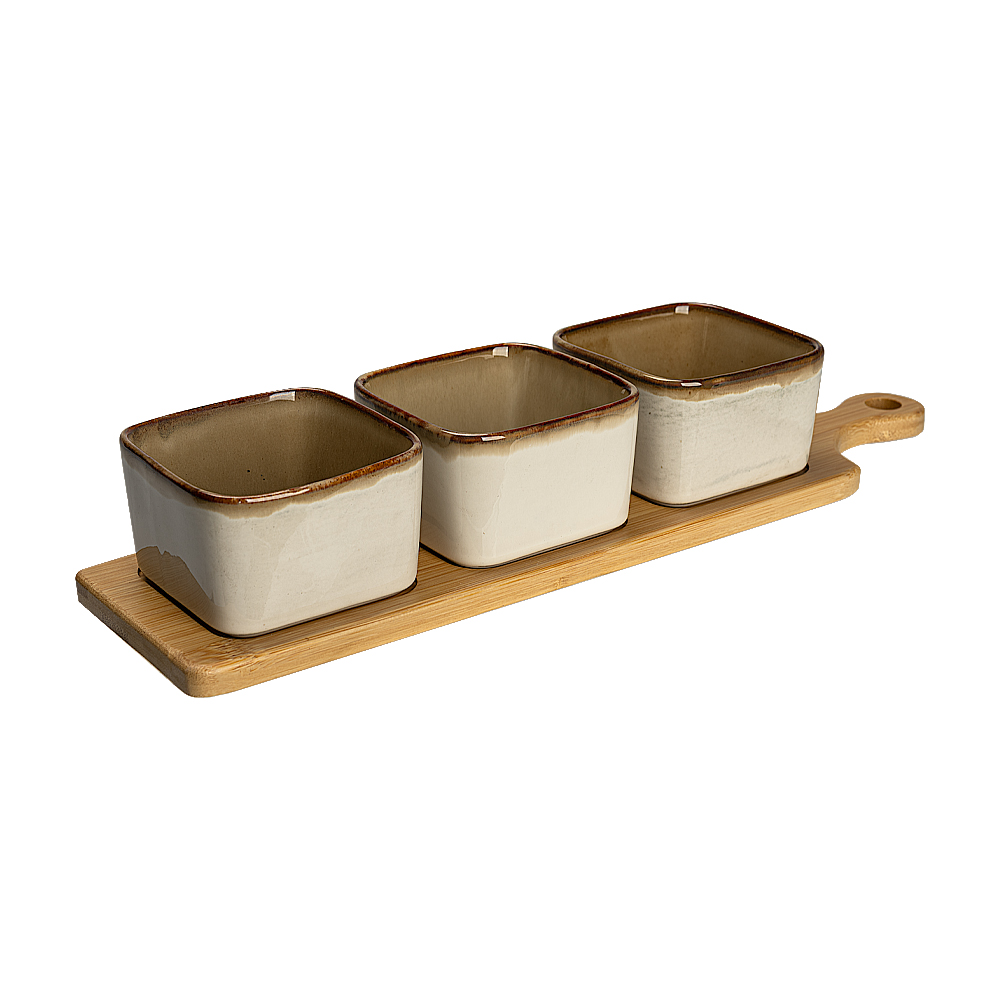 Set 3 boluri pe suport bambus NADIN maro,40x10,5cm