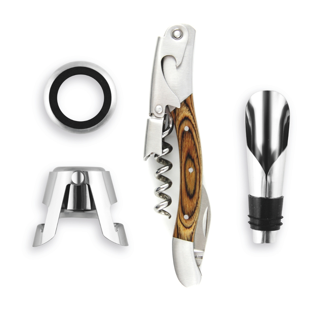 Set 4 accesorii pentru vin LEGNOART MEMORABILE