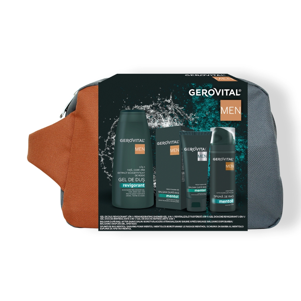 Set borseta si cosmetice barbati GEROVITAL