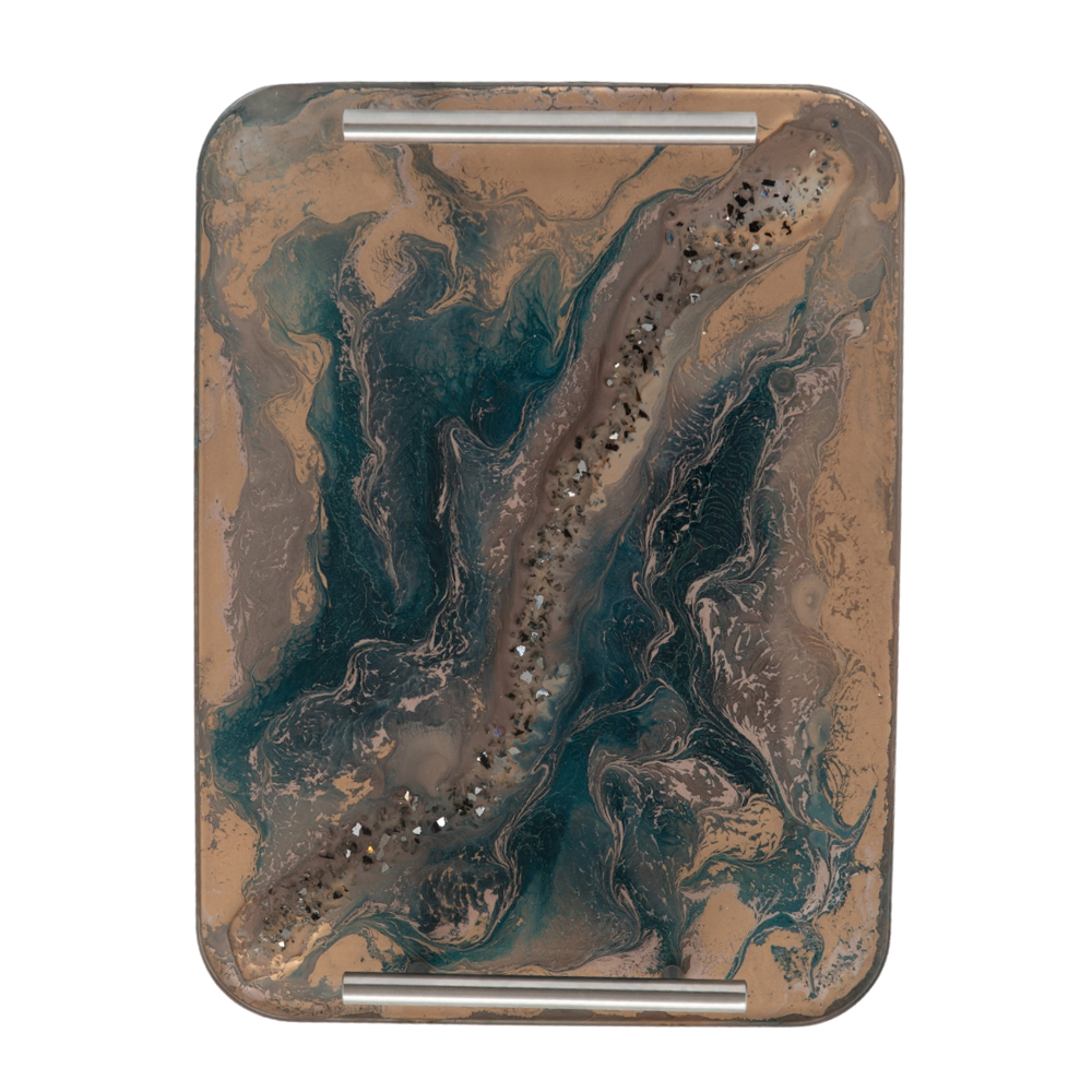 Tava artisanala CREFAM WORKS, 35,5x26,5 cm, aqua