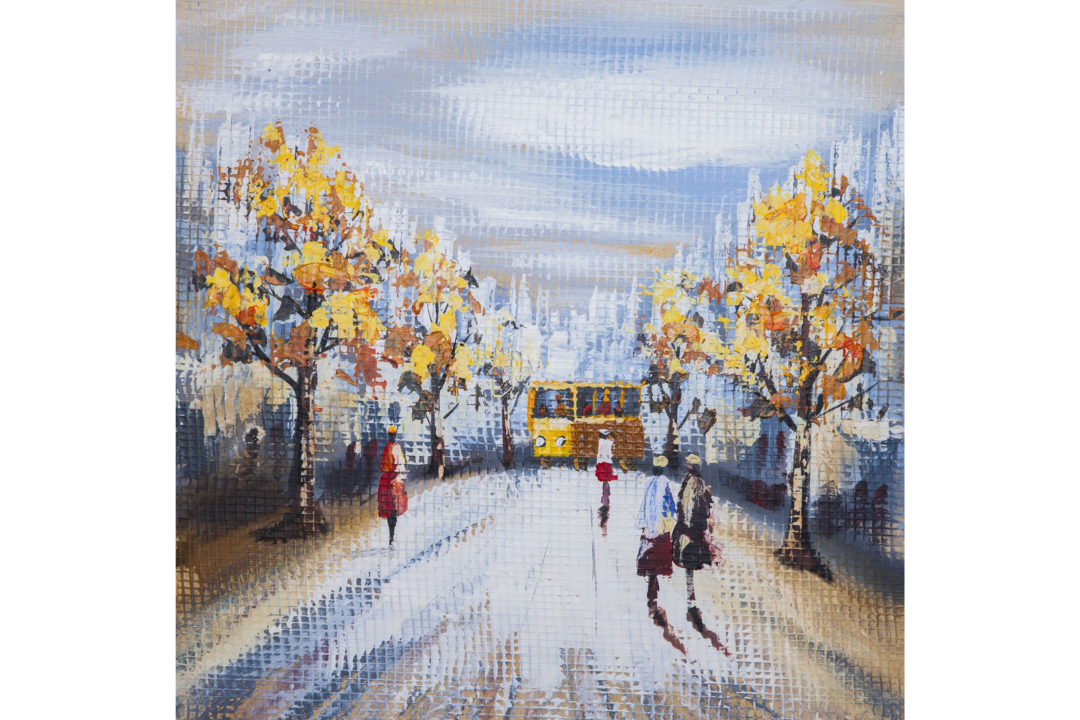 Tablou pictat manual Bus station,60x60 cm,FSC 100%
