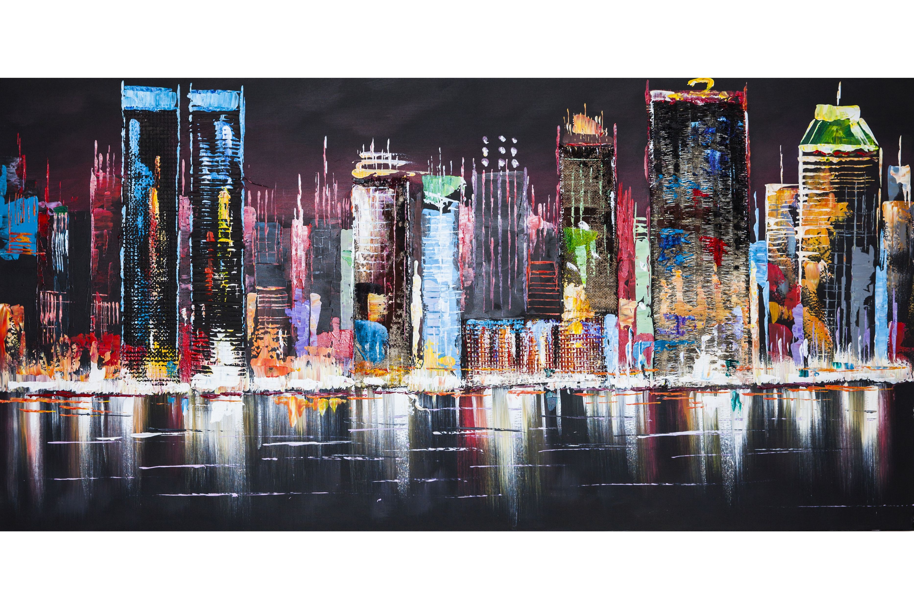 Tablou pictat manual Night lights 70x140cm,FSC100%