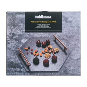 Platou servire hexagonal AMIR ROSE GOLD, 30x26 cm
