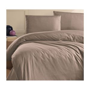 Lenjerie pat satin 2 persoane STRIPED 4 piese, bej