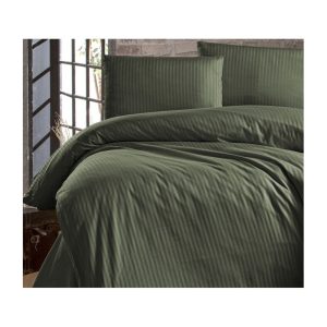 Lenjerie pat satin 2 persoane STRIPED 4piese verde