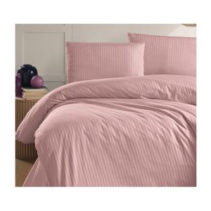 Lenjerie pat satin 2 persoane STRIPED 4piese roz