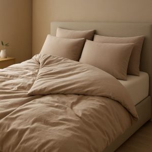 Lenjerie pat 2 persoane STONEWASHED 3 piese bej
