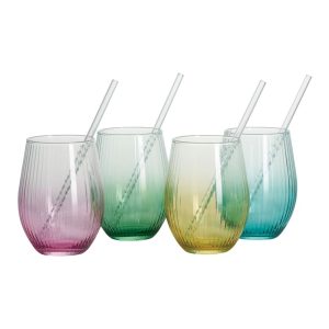 Set 4 pahare apa colorate cu paie RITZENHOFF