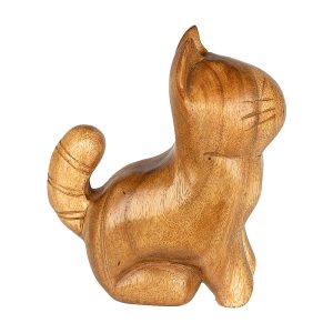 Decoratiune pisica asezata WOODEN DECOR 7x17x19 cm