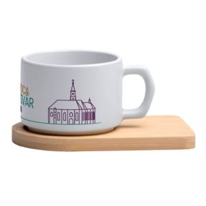 Set ceasca PIATA UNIRII, 180 ml, ceramica si bambus