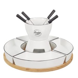 Set fondue cu platou si 4 furculite FONDUE PARTY, 30x19x30 cm